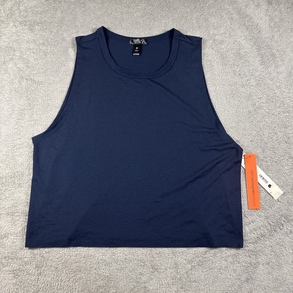 NWT AQUA Athletic Women's Mesh Cropped Tank Top‎ Navy Size Small